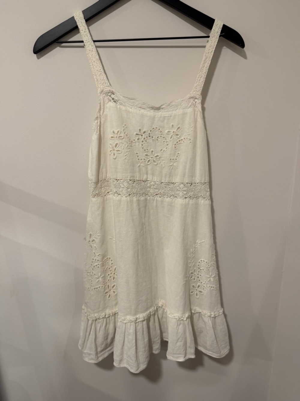 Zara Cream Eyelet Dress with Crochet Trim